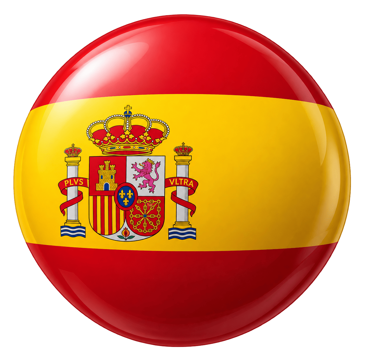 Bola que representa la bandera d'Espanya, amb les seves franges vermelles i grogues i l'escut en el centre.