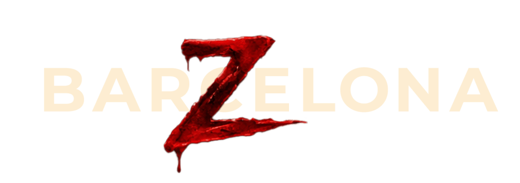 Logo amb la paraula 'BARCELONA' en color blanc, amb una 'Z' roja gotejant a la seva dreta.